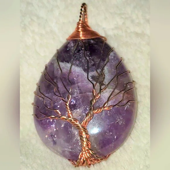 Elegant Amethyst Pendant Wrapped in Copper Wire a Natural Healing Stone - Picture 1 of 3